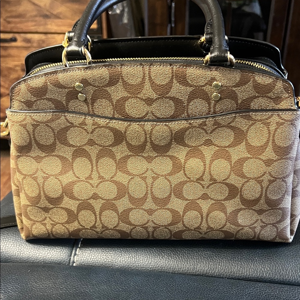 Coach Tan and Black Lillie Carryall Signature Satchel - Picture 3 of 8